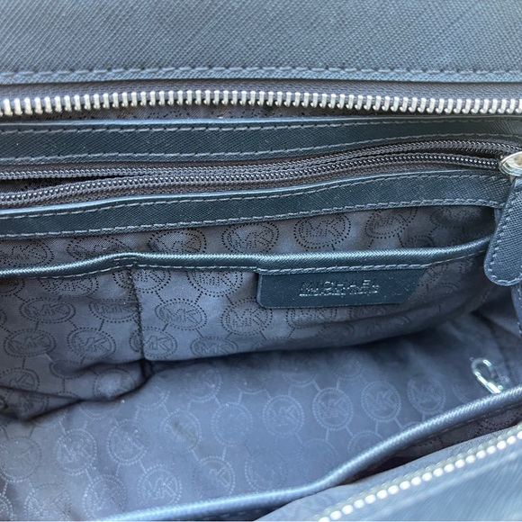 Michael Kors Selma Leather Color Block Blue Black Satchel Handbag Medium - Picture 5 of 7